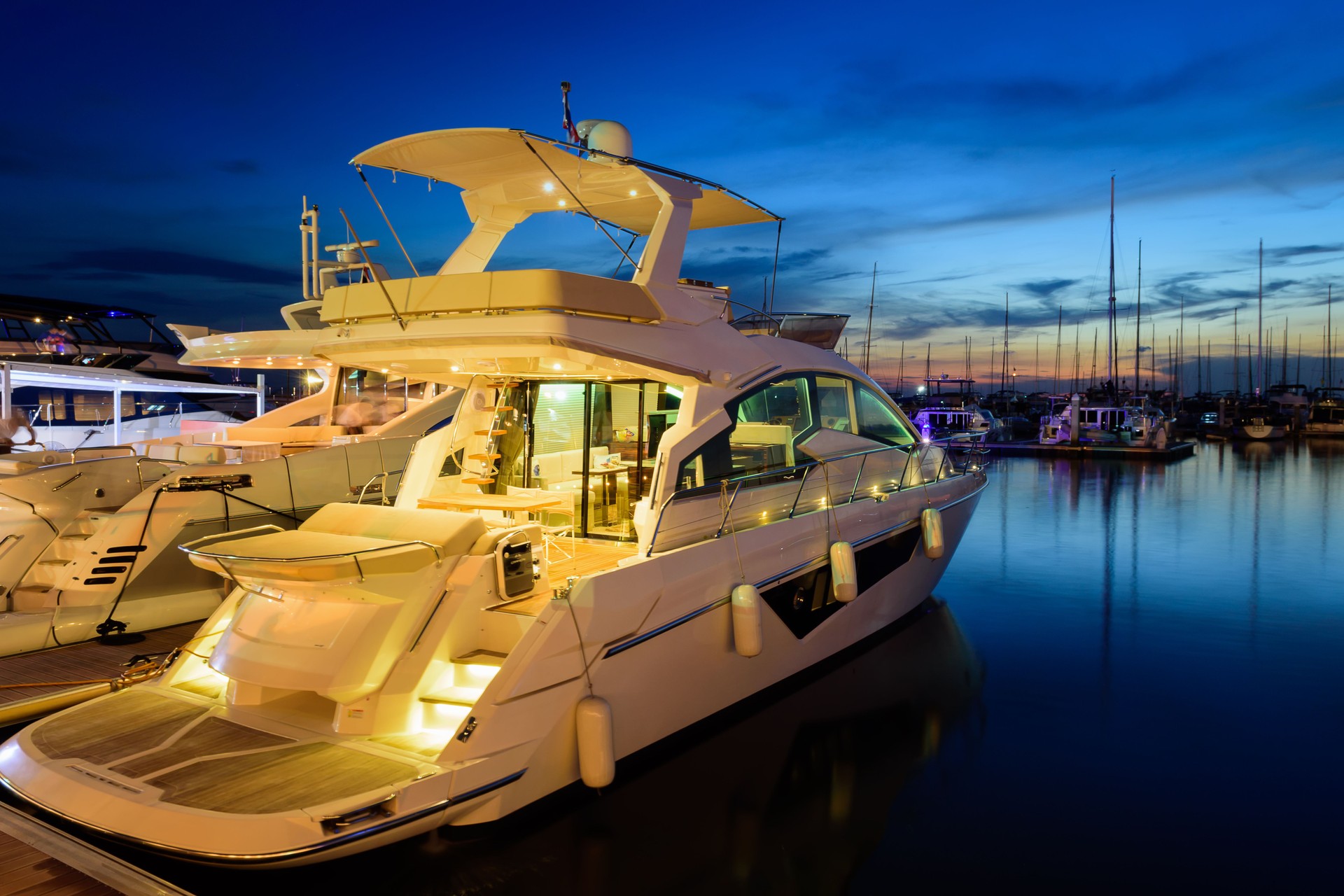 View of Harbor and marina with moored yachts